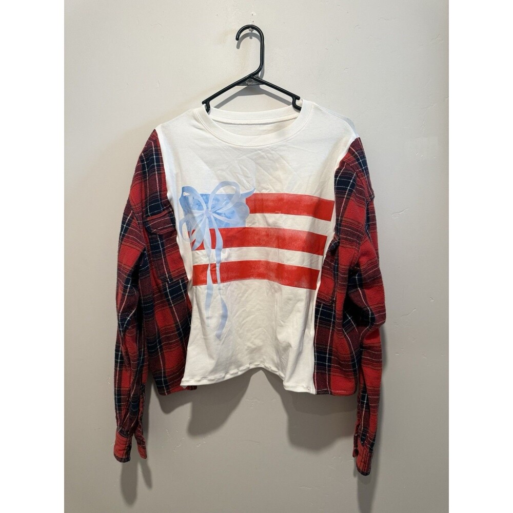 Reworked Upcycle Grunge Oversize  USA Flag America Top M/L